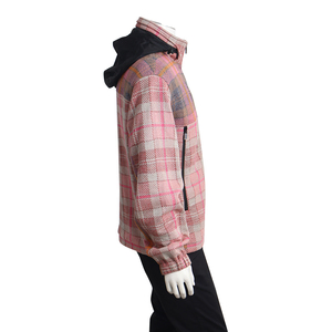 Linen/Cotton Check Zip Up Jacket Pink, view 2