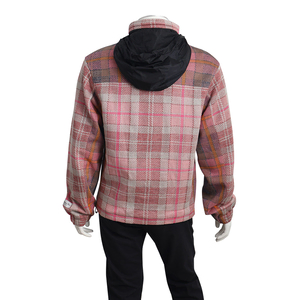 Linen/Cotton Check Zip Up Jacket Pink, view 3