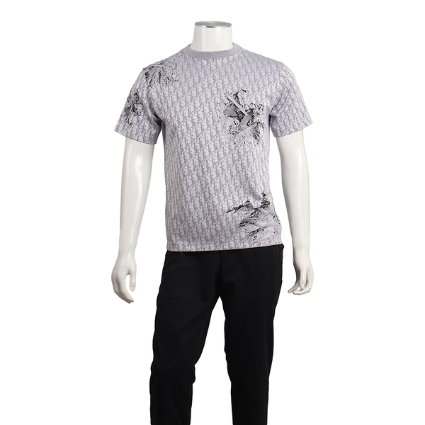 x DANIEL ARSHAM Polyester/Cotton Eroded Oblique Jacquard T-Shirt Grey/White