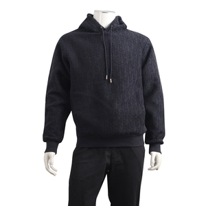 Cotton Oblique Relaxed Fit Hooded Sweatshirt Navy Blue
