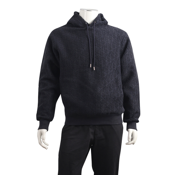 Cotton Oblique Relaxed Fit Hooded Sweatshirt Navy Blue
