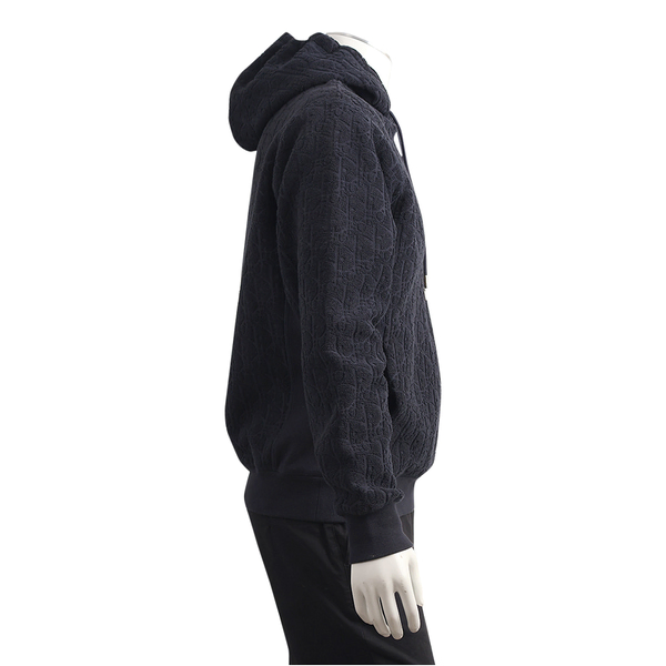 Cotton Oblique Relaxed Fit Hooded Sweatshirt Navy Blue