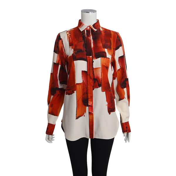 Silk Abstract Shirt White/Orange