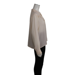 Vintage Silk Logo Embroidered Button Blouse Cream, view 2