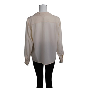 Vintage Silk Logo Embroidered Button Blouse Cream, view 3