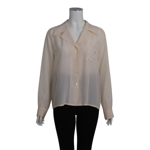 Vintage Silk Logo Embroidered Button Blouse Cream