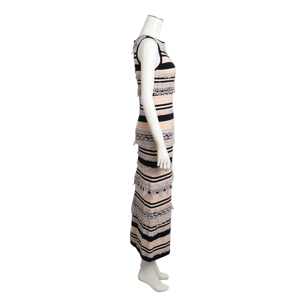 Cashmere Striped Knit Dress Black/Pastel Pink