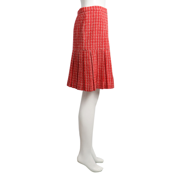 Vintage Wool Tweed Pleated Skirt Red/White