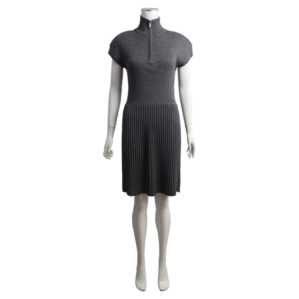 Vintage Cotton Blend Ribbed Mid Length Dress Grey