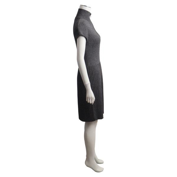 Vintage Cotton Blend Ribbed Mid Length Dress Grey