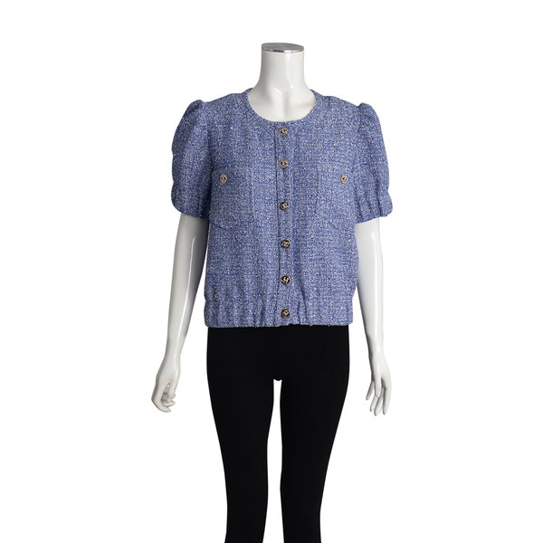 Tweed Shirt Sleeved Top Blue