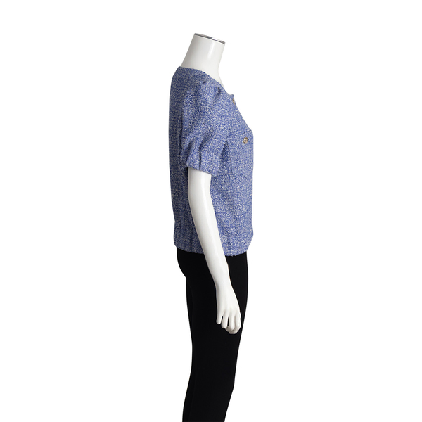 Tweed Shirt Sleeved Top Blue