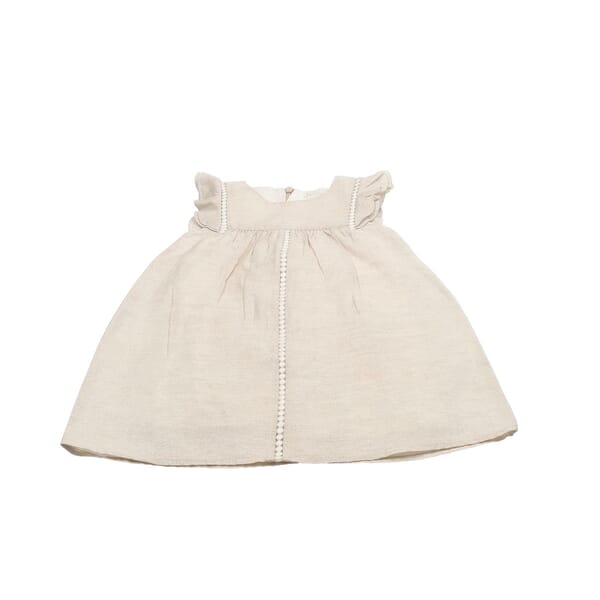 Linen Blend Baby Dress Cream