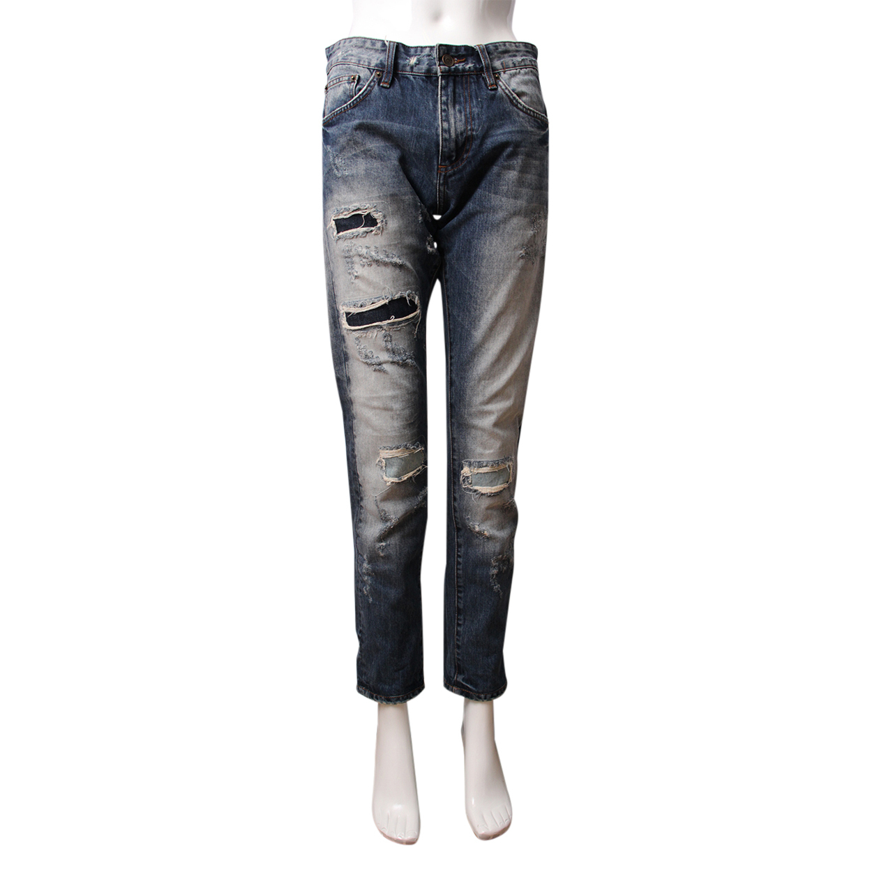 DOLCE & GABBANA Vintage Cotton Blend Ripped Jeans Blue | Luxity