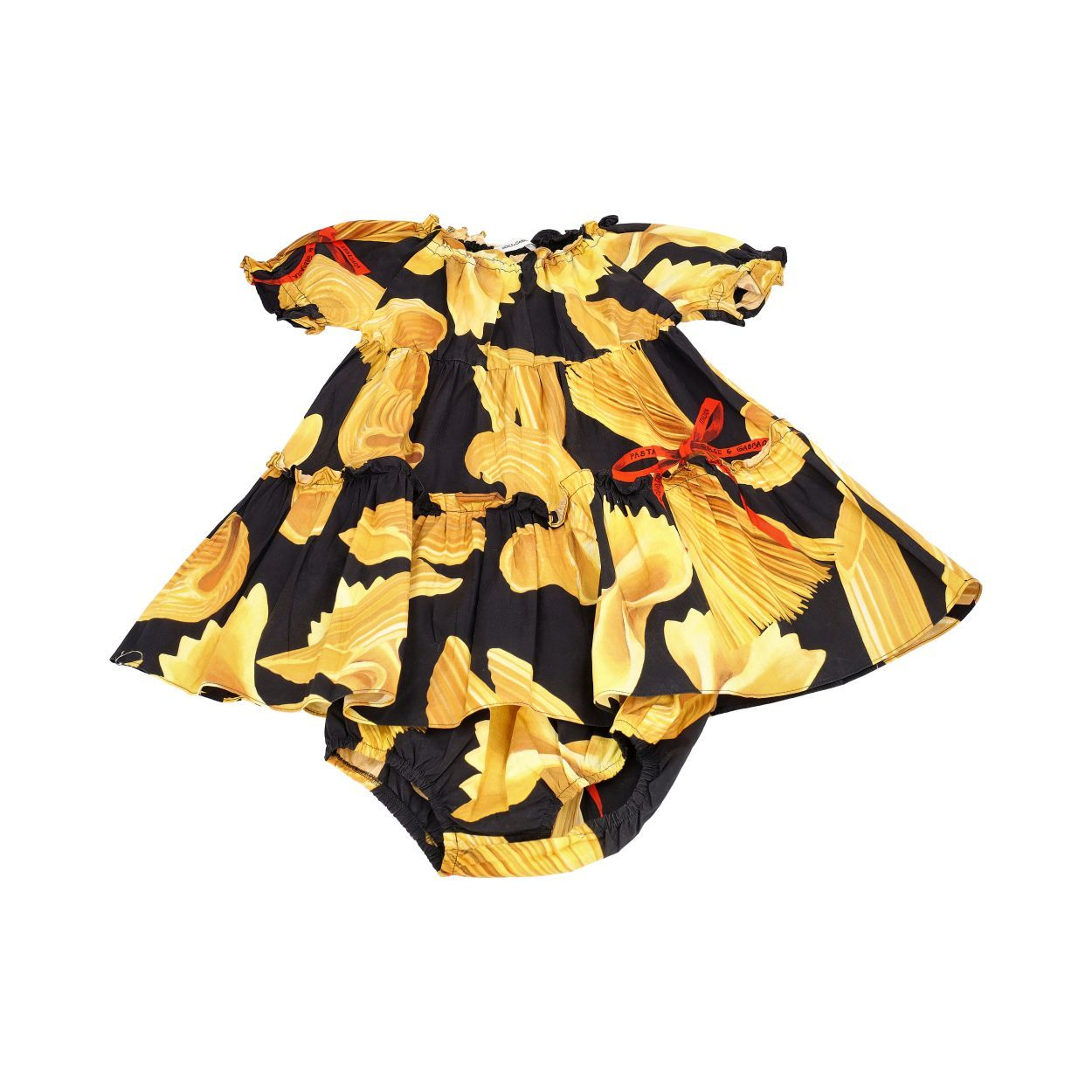 DOLCE & GABBANA Cotton Kids Pasta Poplin Dress Black/Yellow | Luxity