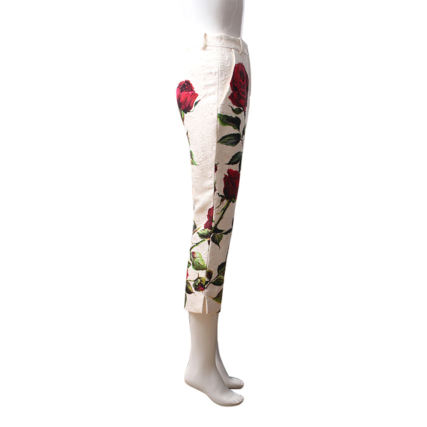 Cotton Blend Cropped Floral Pants White