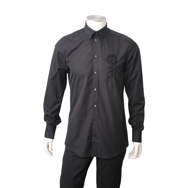 Gold Cotton Rose Embellished Shirt Black