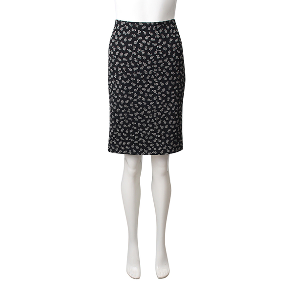 Silk Floral Pencil Skirt Black/White