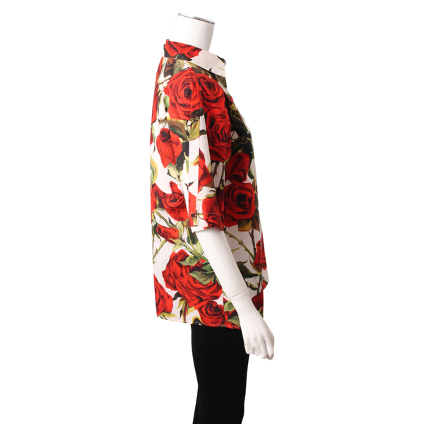 Cotton Rose Print Shirt Red/White