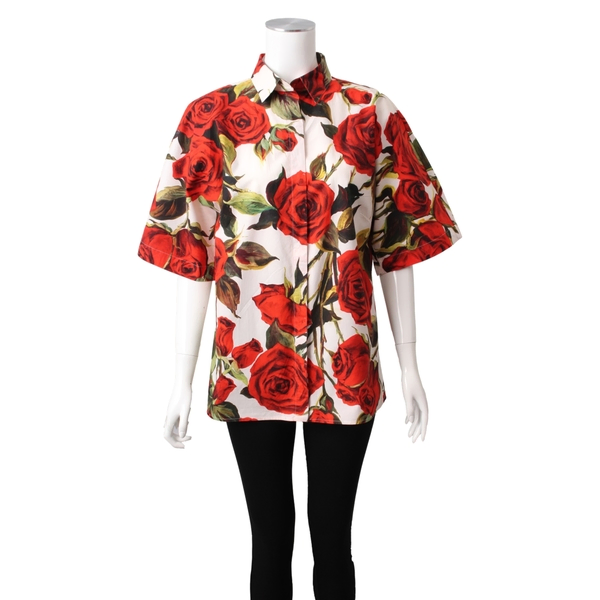 Cotton Rose Print Shirt Red/White