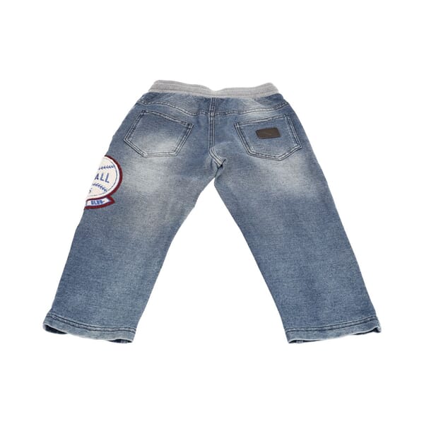 Kid's Cotton Baseball Embroidered 5 Pocket Jeans Blue