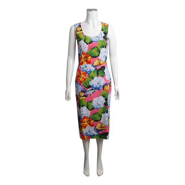 Viscose Brocade Sleeveless Midi Dress Multicolour