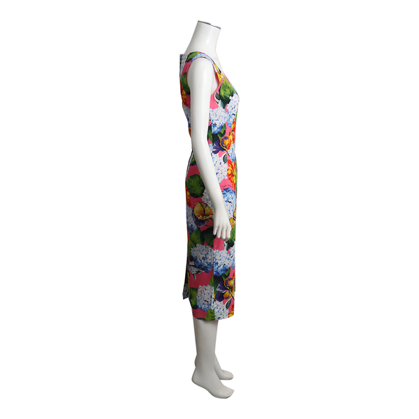 Viscose Brocade Sleeveless Midi Dress Multicolour