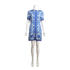 DOLCE & GABBANA Silk Majolica Print Fitted Dress Blue/White | Luxity DOLCE & GABBANA Silk Majolica Print Fitted Dress Blue/White | Luxity