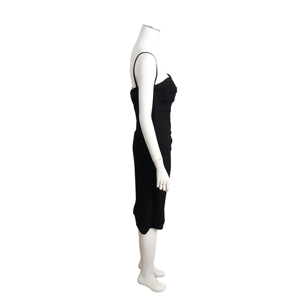Mixed Material Ruched Midi Dress Black
