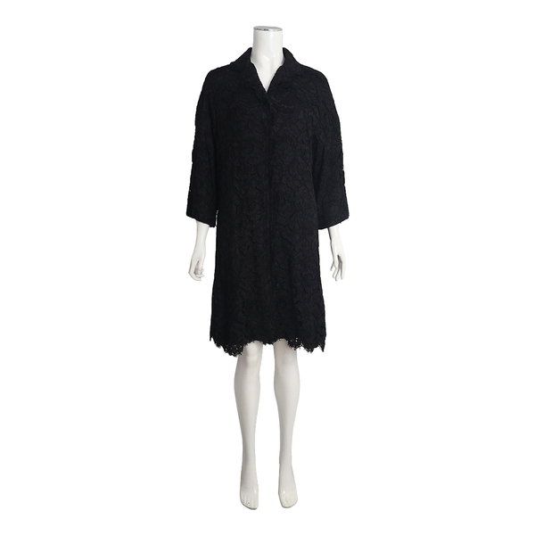Mixed Material Lace Short Coat Black