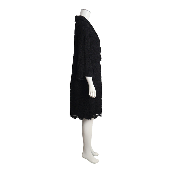 Mixed Material Lace Short Coat Black