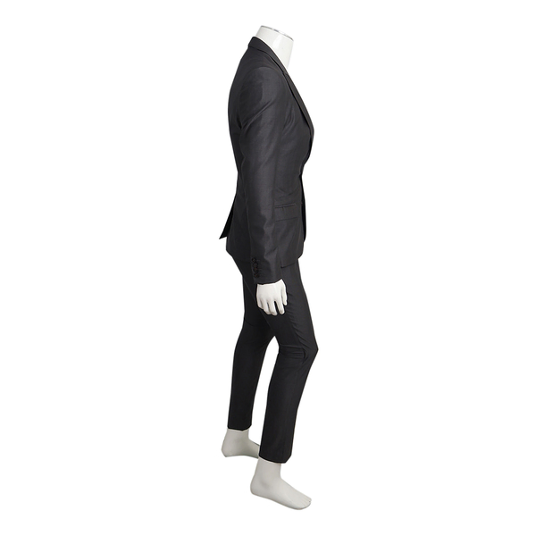 Wool/Silk Three Piece Slim Fit Tailored Suit Charcoal