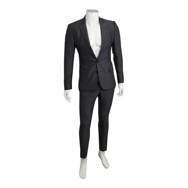 Wool/Silk Three Piece Slim Fit Tailored Suit Charcoal
