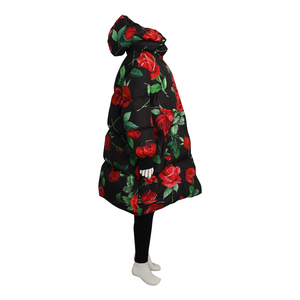 Polyester Roses Reversible Puffer Jacket Black, view 3