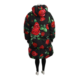 Polyester Roses Reversible Puffer Jacket Black, view 2