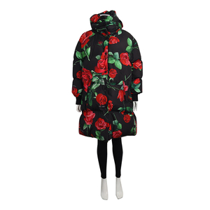 Polyester Roses Reversible Puffer Jacket Black