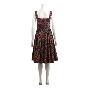 Cotton Rose Flared Dress Black, view 3