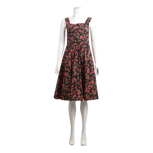 Cotton Rose Flared Dress Black