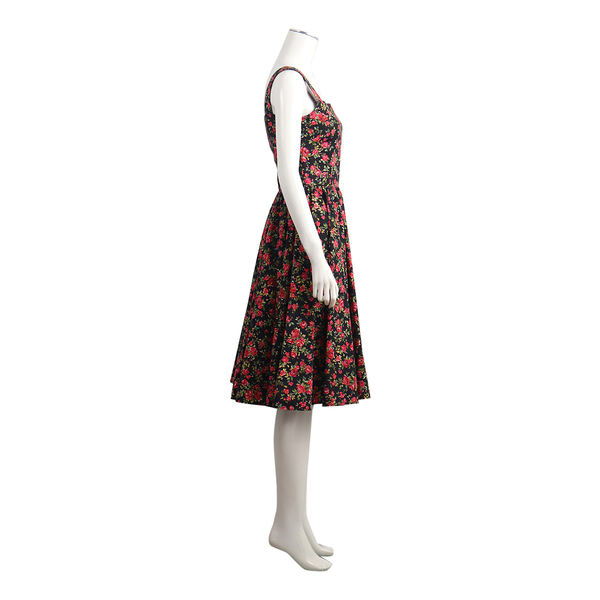 Cotton Rose Flared Dress Black