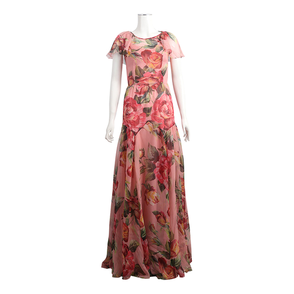 Silk/Chiffon Floral Maxi Dress Pink