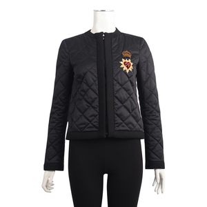 Polyester Quilted Bomber Logo Jacket with Crown Black