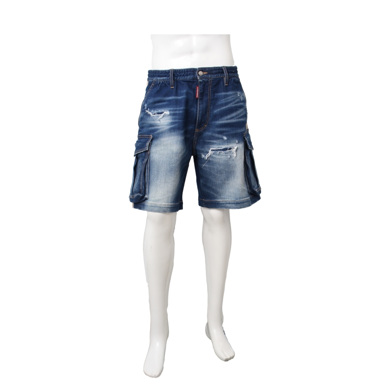 DSQUARED2 DSQUARED2 Cotton Denim Distressed Box Cargo Shorts Blue