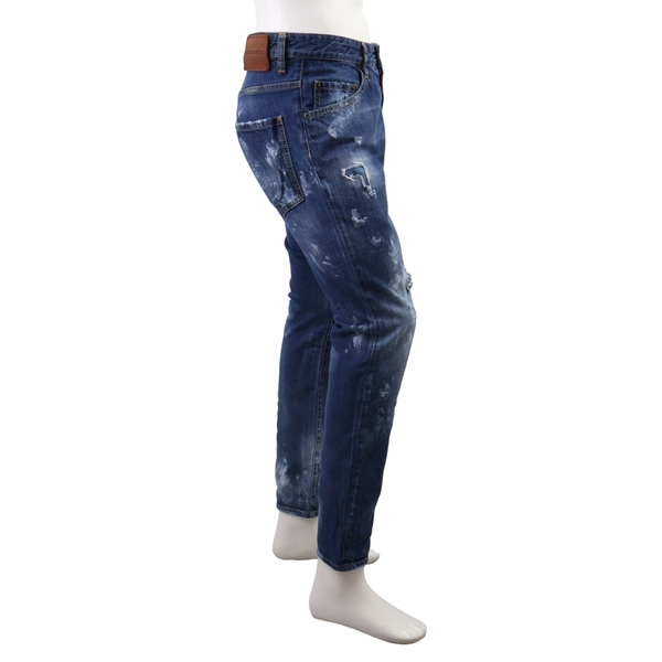 Cotton Distressed Skater Denim Jeans Blue