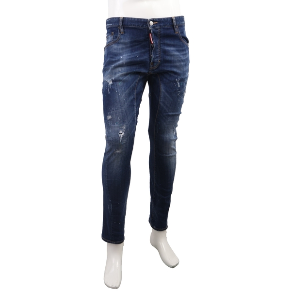 Cotton Distressed Tidy Biker Denim Jeans Blue
