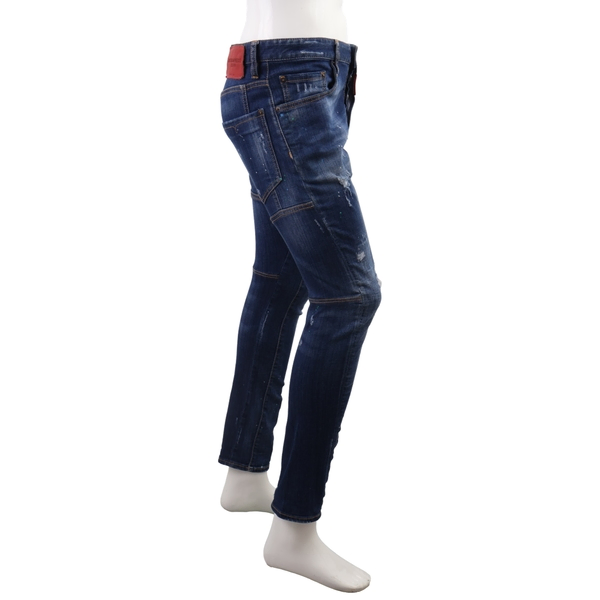 Cotton Distressed Tidy Biker Denim Jeans Blue