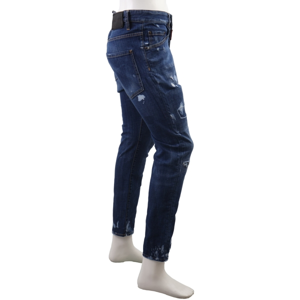 Cotton Distressed Denim Jeans Blue