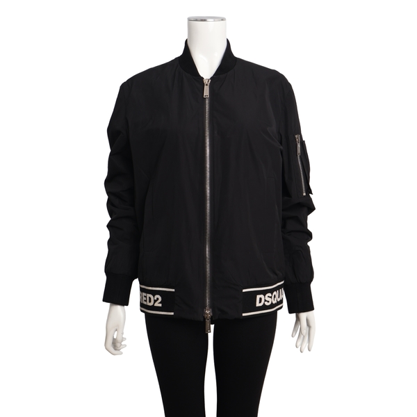 Polyester Logo Bomber Jacket Black