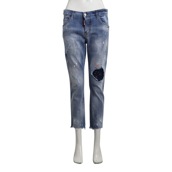 Denim Distressed Cool Girl Cropped Jeans Light Blue