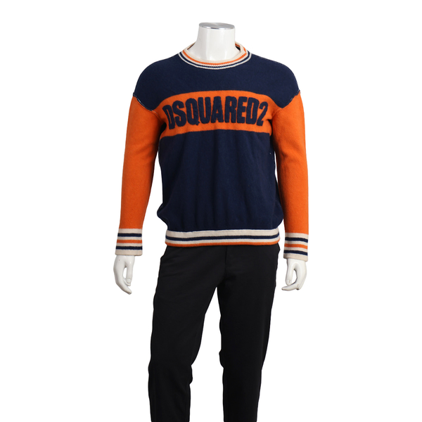 Wool College Sweater Navy/Orange