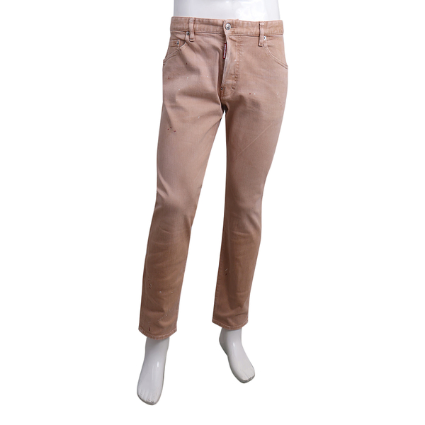 Cotton Paint Splatter Denim Skater Jeans Beige